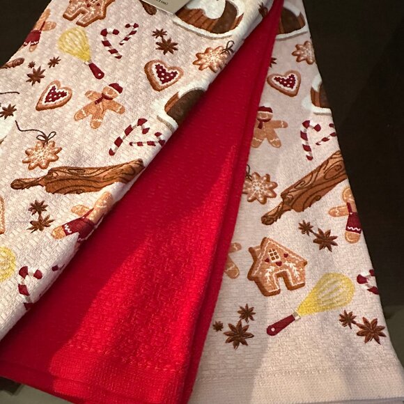 MARTHA STEWART KITCHEN TOWELS (3) GINGERBREAD BAKING Pink/Red 16 X 28 COTTON NWT - Picture 2 of 4